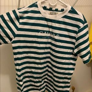 Green & white Guess Striped T-shirt.